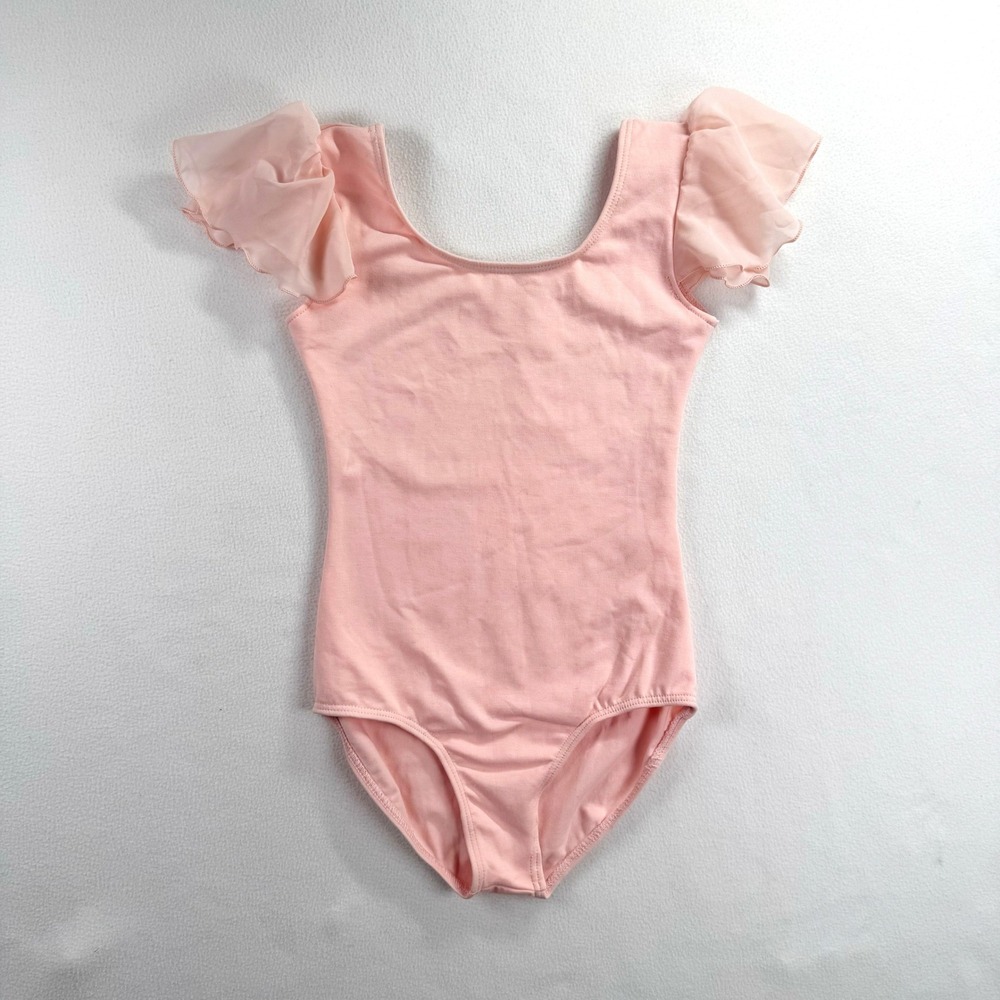 Girls Pink Flutter Sleeve Ballet Leotard Scoop Neck Dance Gymnastics Size M